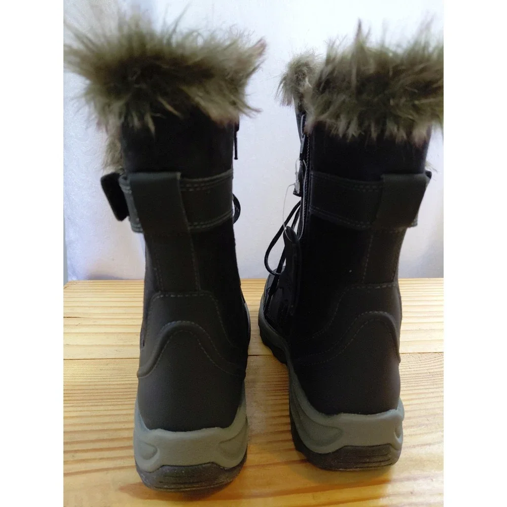 Clarks Mazlyn West Water Resistant Black Leather Fur Winter Boots Size 6.5 New